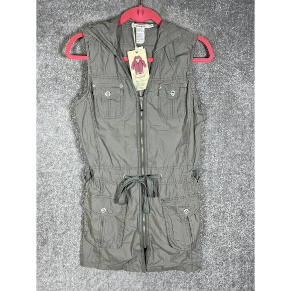 Mur Mur‎ Sleeveless Hooded Embroidered Zip Front Jacket Womens Medium Drawstring - Picture 1 of 14